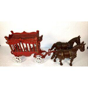 Antique Circus Cast Iron Cage Wagon w/Polar Bear  17" .